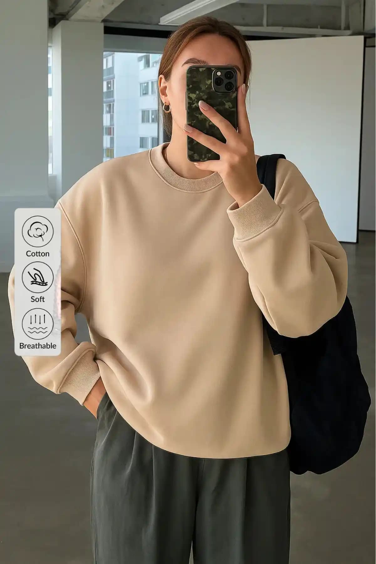 COMBİNE MİCHAİL Kadın Oversize Bisiklet Yaka Sweatshirt Kaliteli ve Rahat Tasarım