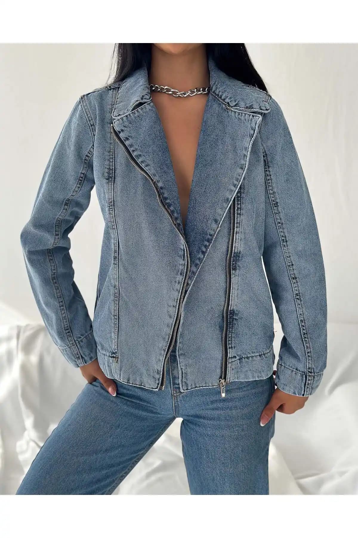 Efstyle Klasik Motorcu Biker Fermuarlı Kot Ceket: Günlük Şıklık ve Rahatlık Sunan Modern Tasarım