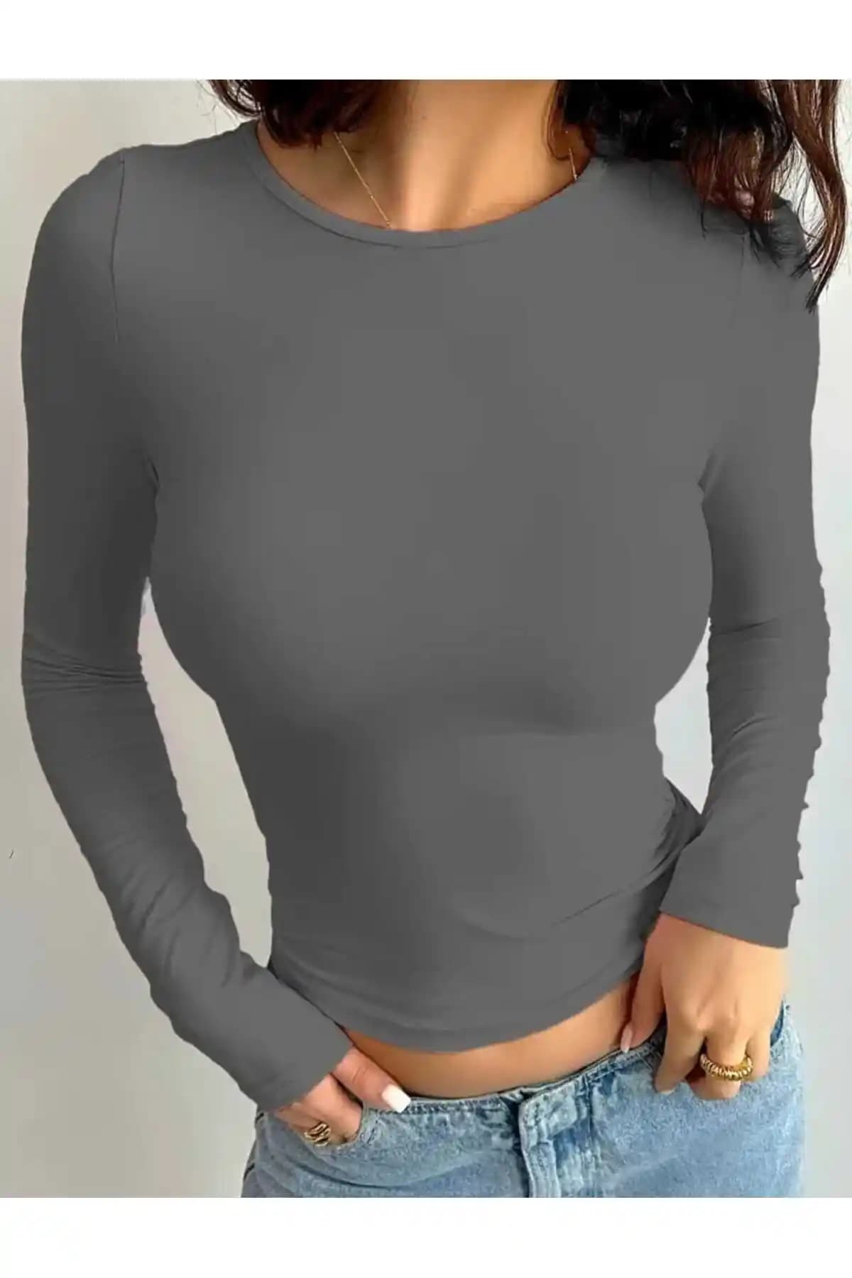 GARDIROZA Antrasit Yuvarlak Yaka Uzun Kol Spor Body Modern ve Konforlu Tasarım