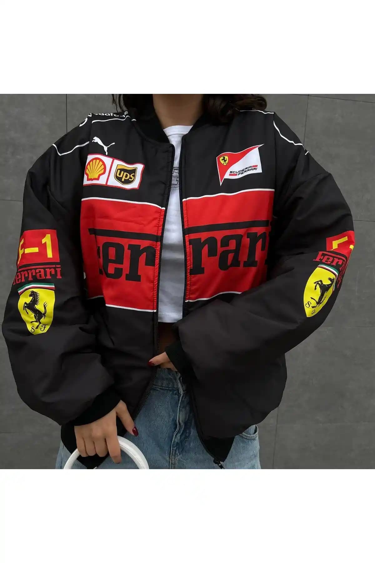 Gofeel Siyah Kırmızı Ferrari Desenli Unisex Oversize Bomber Ceket Özellikleri ve Kullanım Alanları