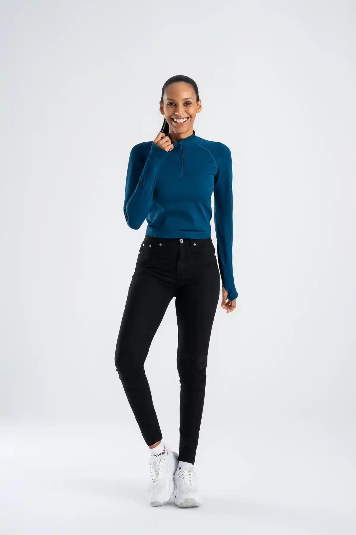 GYMXPRO Dikişsiz Streç Kısa Fermuarlı Uzun Kollu Crop Spor ve Günlük Şıklık İçin