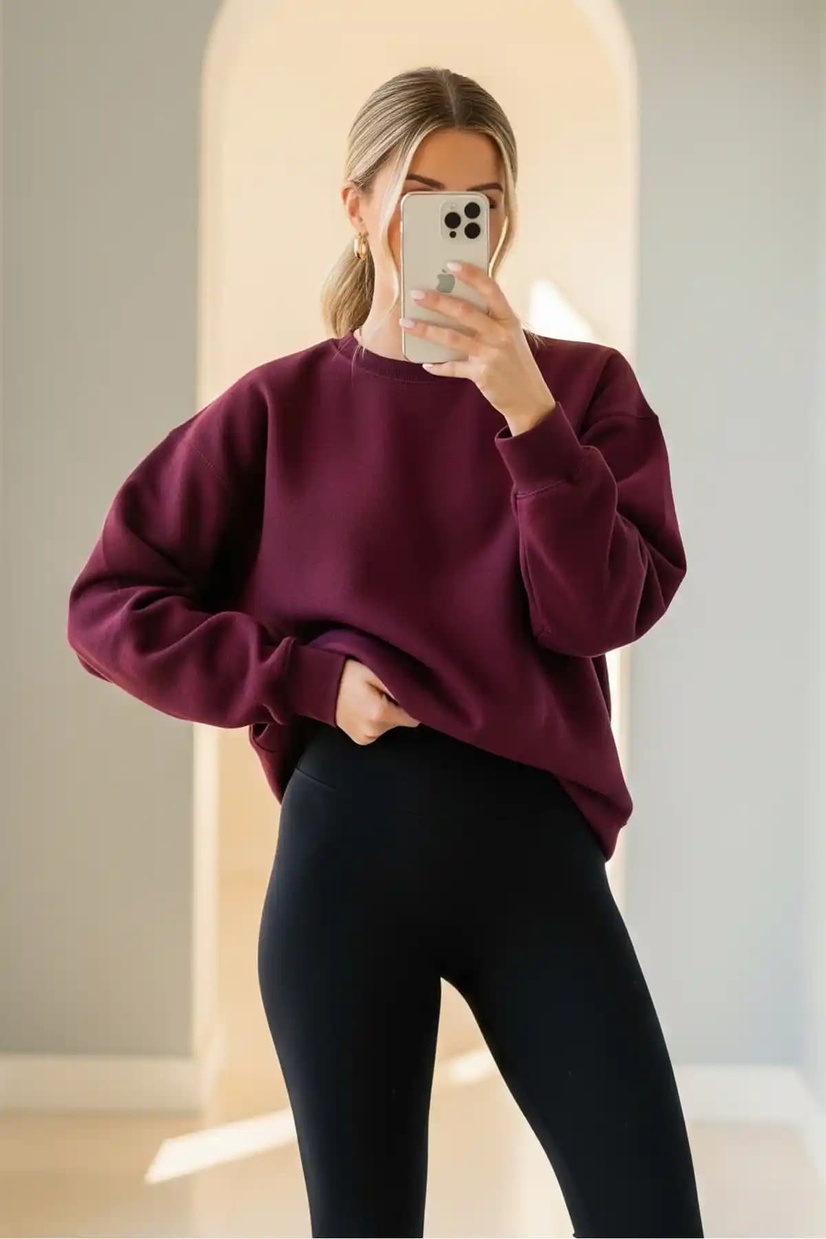 Kadın Oversize Bordo Kışlık Sweatshirt Modern ve Konforlu Tasarım