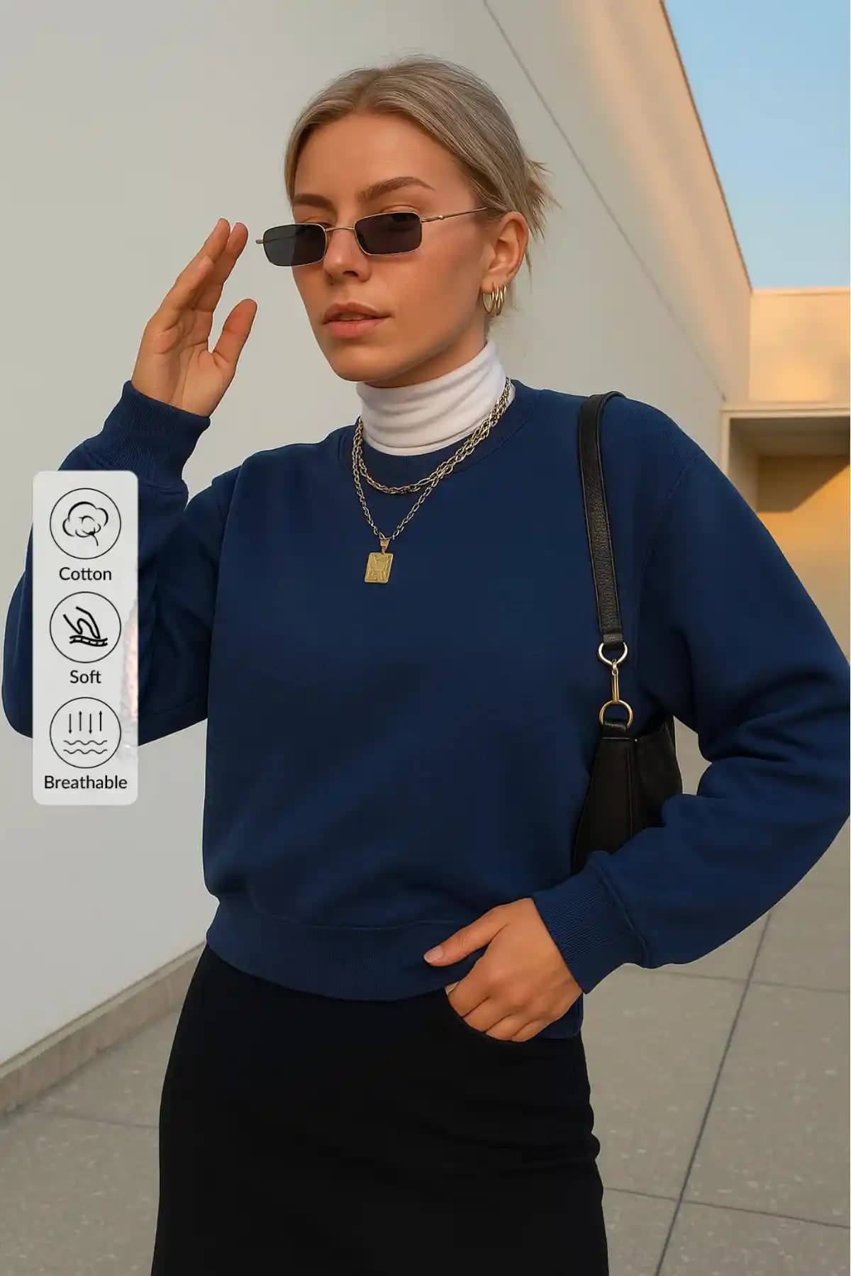 Kadın Oversize Lacivert Kışlık Sweatshirt - Şık ve Konforlu Günlük Giyim Parçası