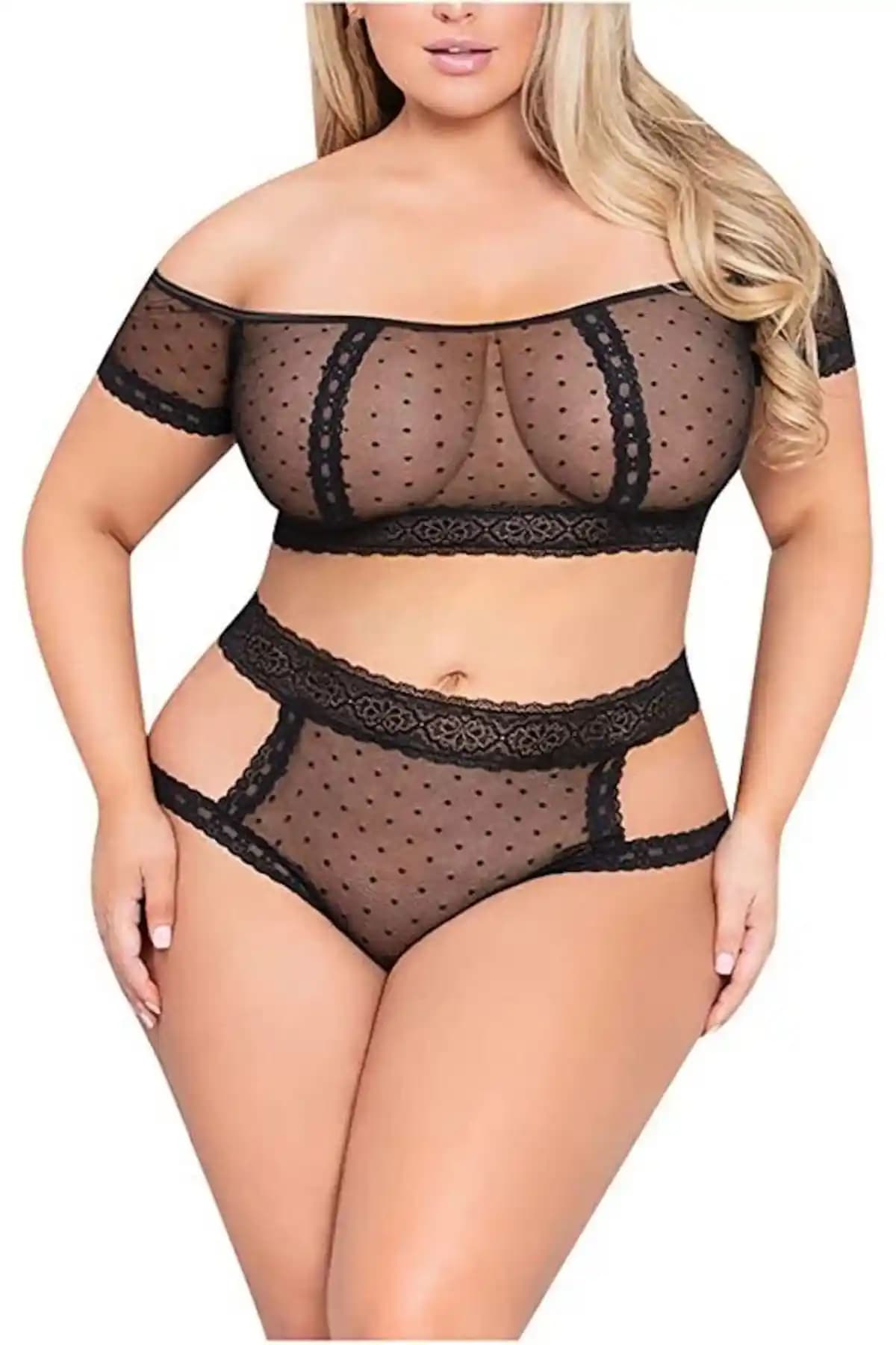 Kadınlar İçin Şık ve Konforlu Dantel Tül İç Çamaşırı Takımı Geniş Beden Seçenekleriyle