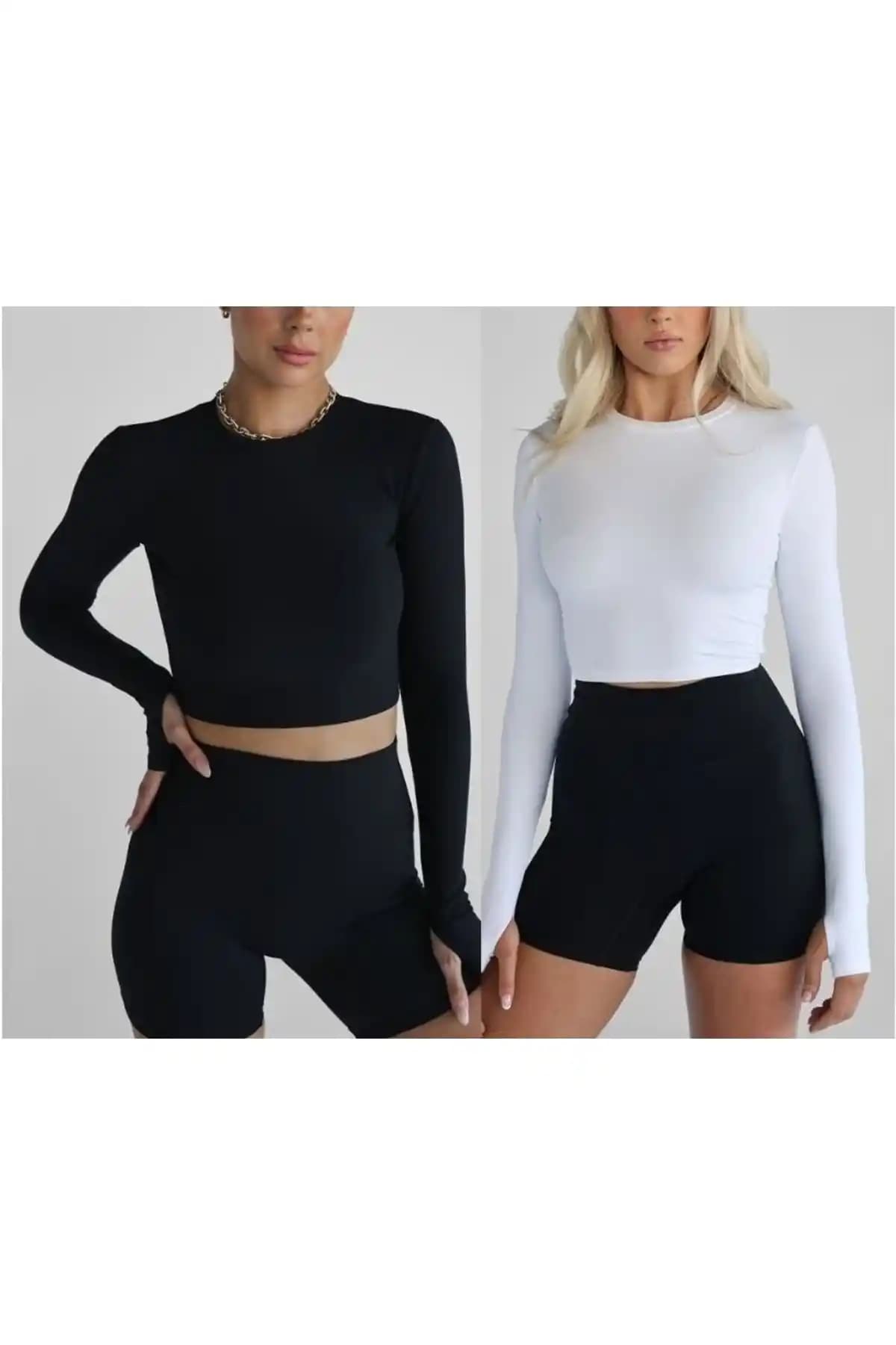 Lady Hazal Siyah Beyaz 2'li Spor Crop Top Modern Tasarımı ve Konforu ile Öne Çıkıyor
