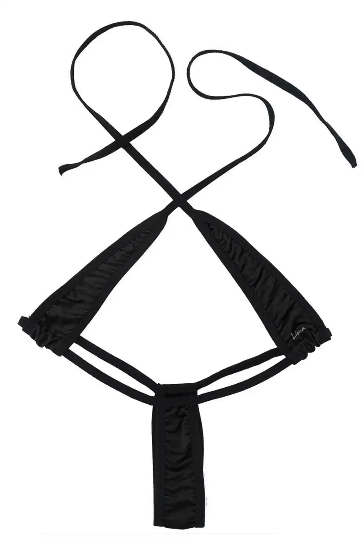 Liona Kadın Siyah Büyük Beden Fantazi Brezilya Bikini Tarzı Seksi İç Giyim Takımı