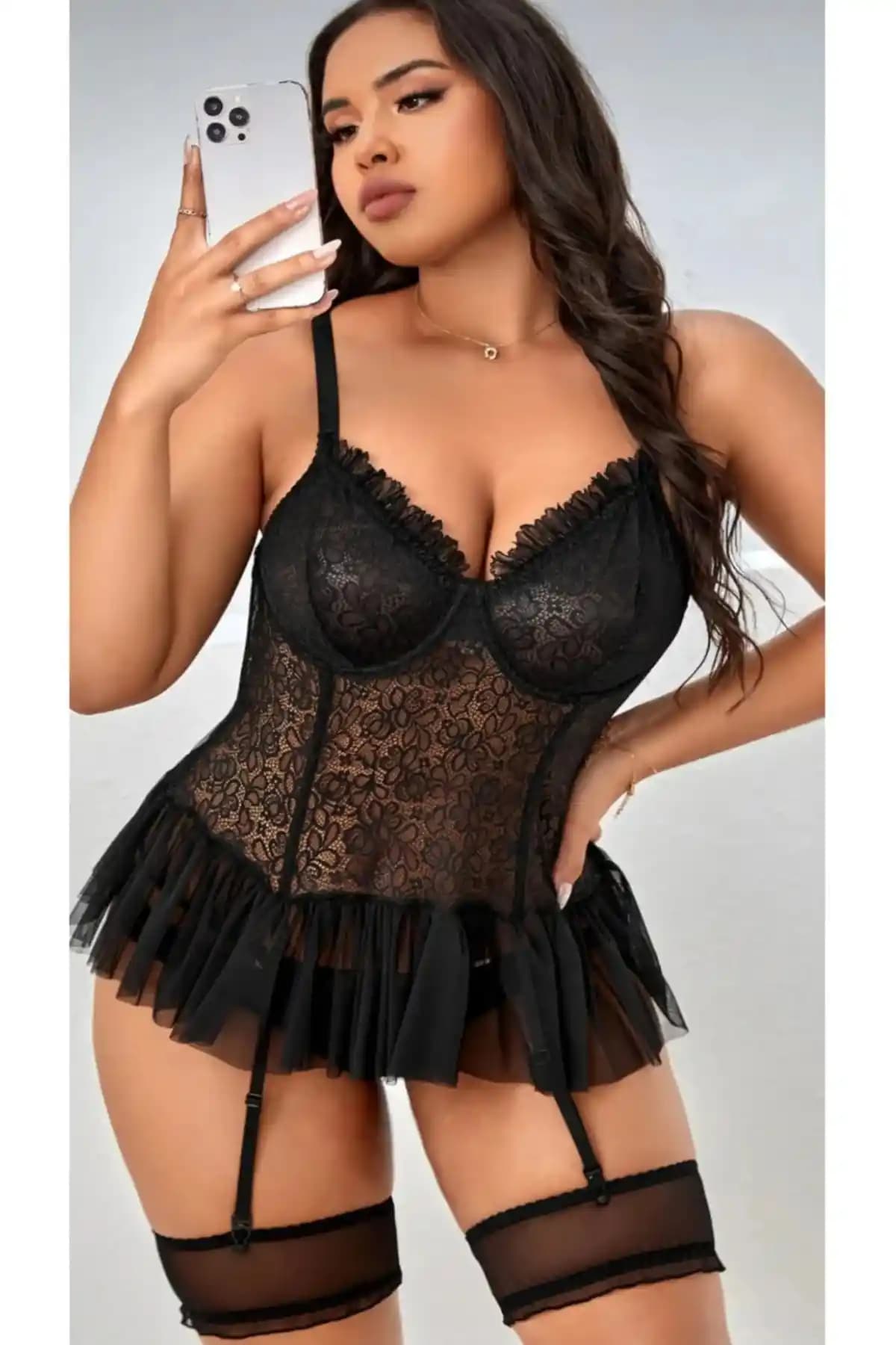 NARIYA Kadın Büyük Beden Jartiyer Takımı Şık ve Rahat Gece İç Giyim Seçeneği