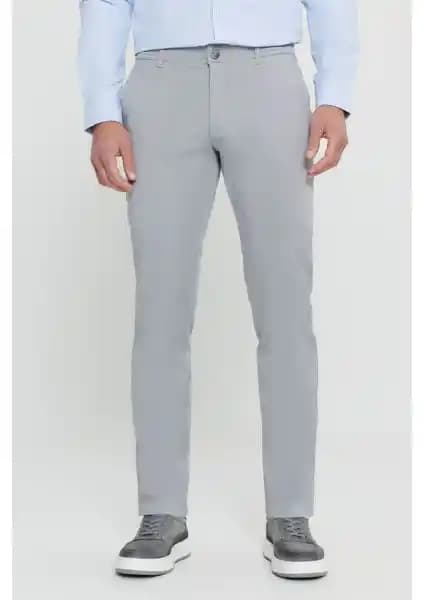 Altınyıldız Classics Erkek Gri Slim Fit Dar Kesim Yan Cep Pamuklu Esnek Pantolon