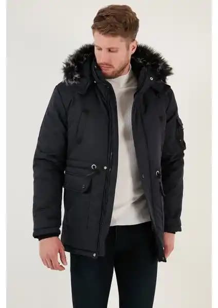 Buratti Erkek Yakası Tüylü Çıkarılabilir Kapüşonlu Mont - Şık ve Fonksiyonel Kışlık Mont