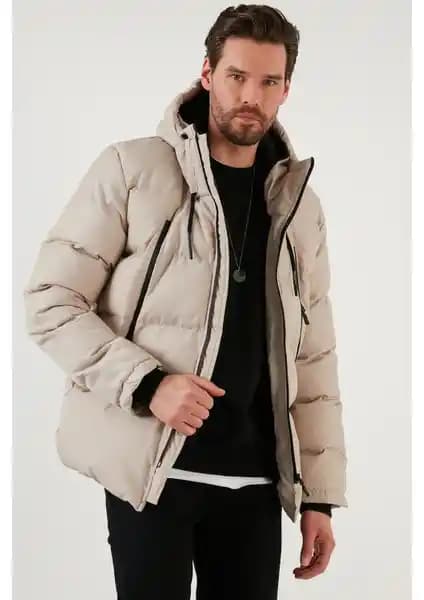 Buratti Kapüşonlu Slim Fit Erkek Mont - Suya ve Rüzgara Dayanıklı Soğuk Geçirmez Tasarım