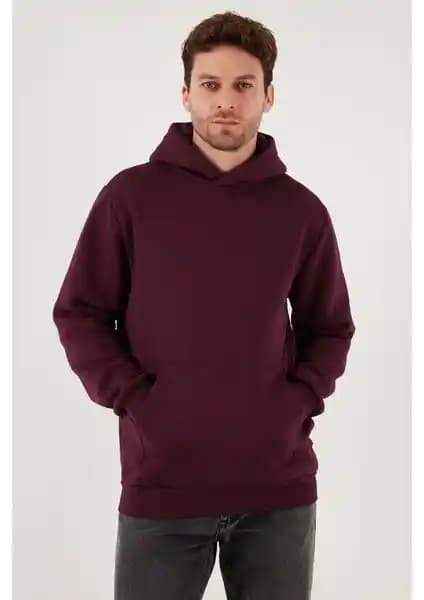 Buratti Regular Fit Kapüşonlu Kanguru Cepli Erkek Sweatshirt - Şardonlu İç Yüzeyli