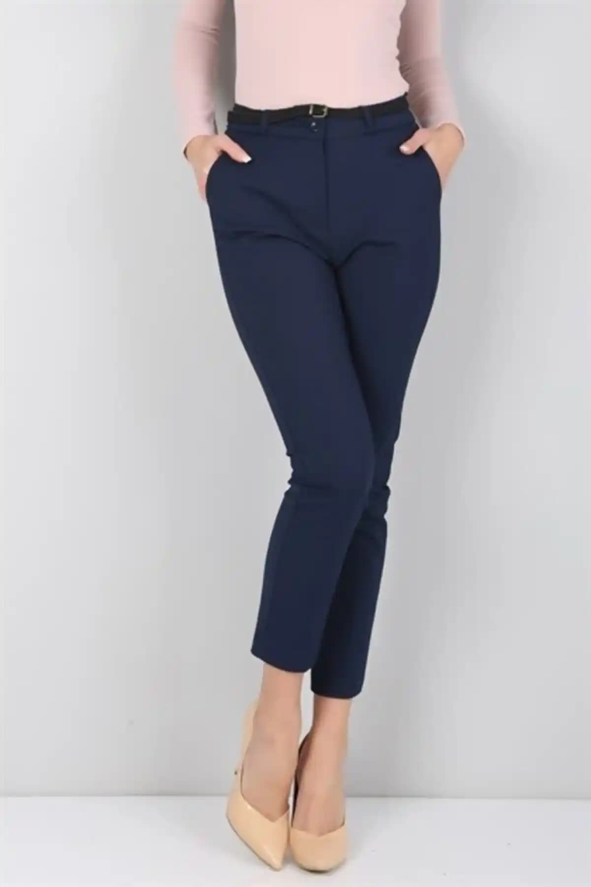 Canseven Fashion Kadın Yüksek Bel Kalem Kesim Lacivert Pantolon Şıklığı ve Konforu