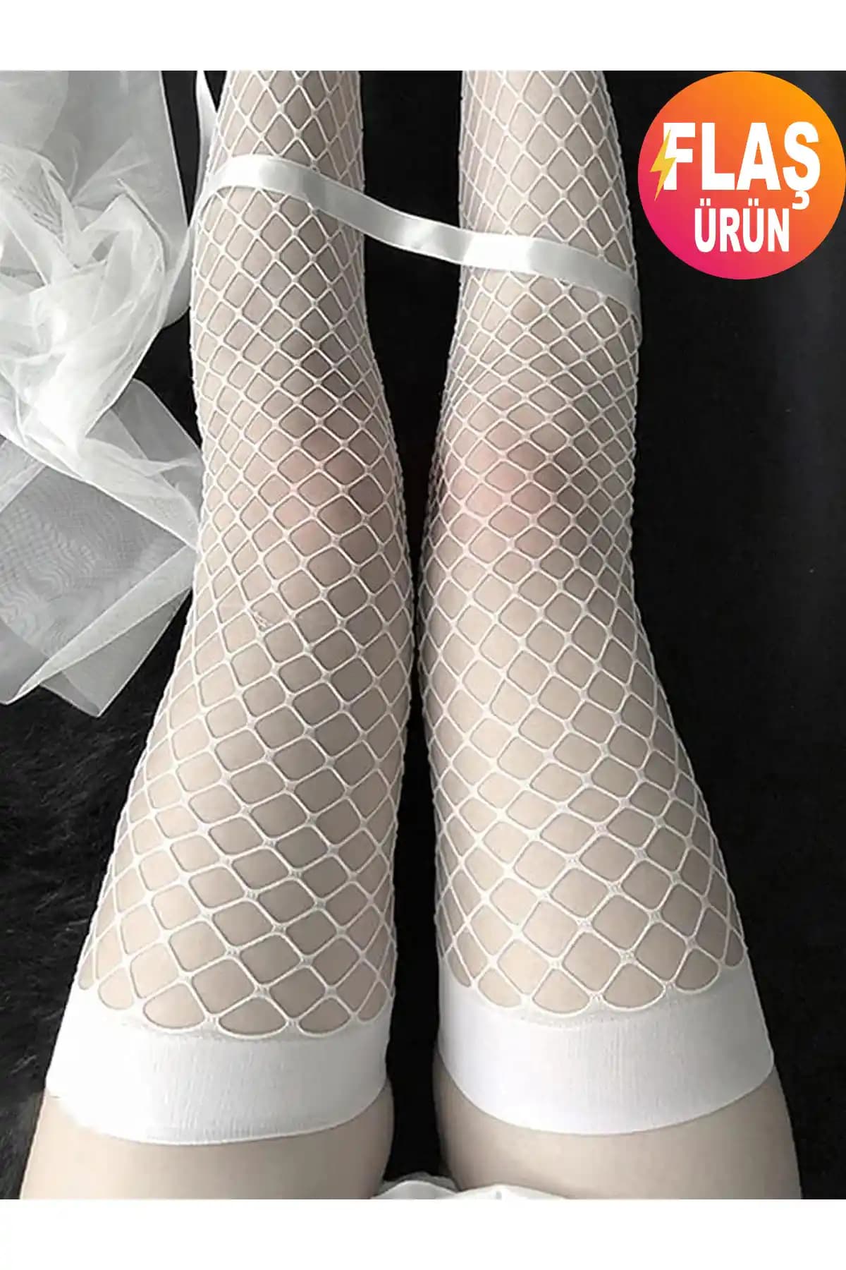 HYL Diz Üstü File Çorap: Dayanıklı, Esnek ve Şık Beyaz Tasarım