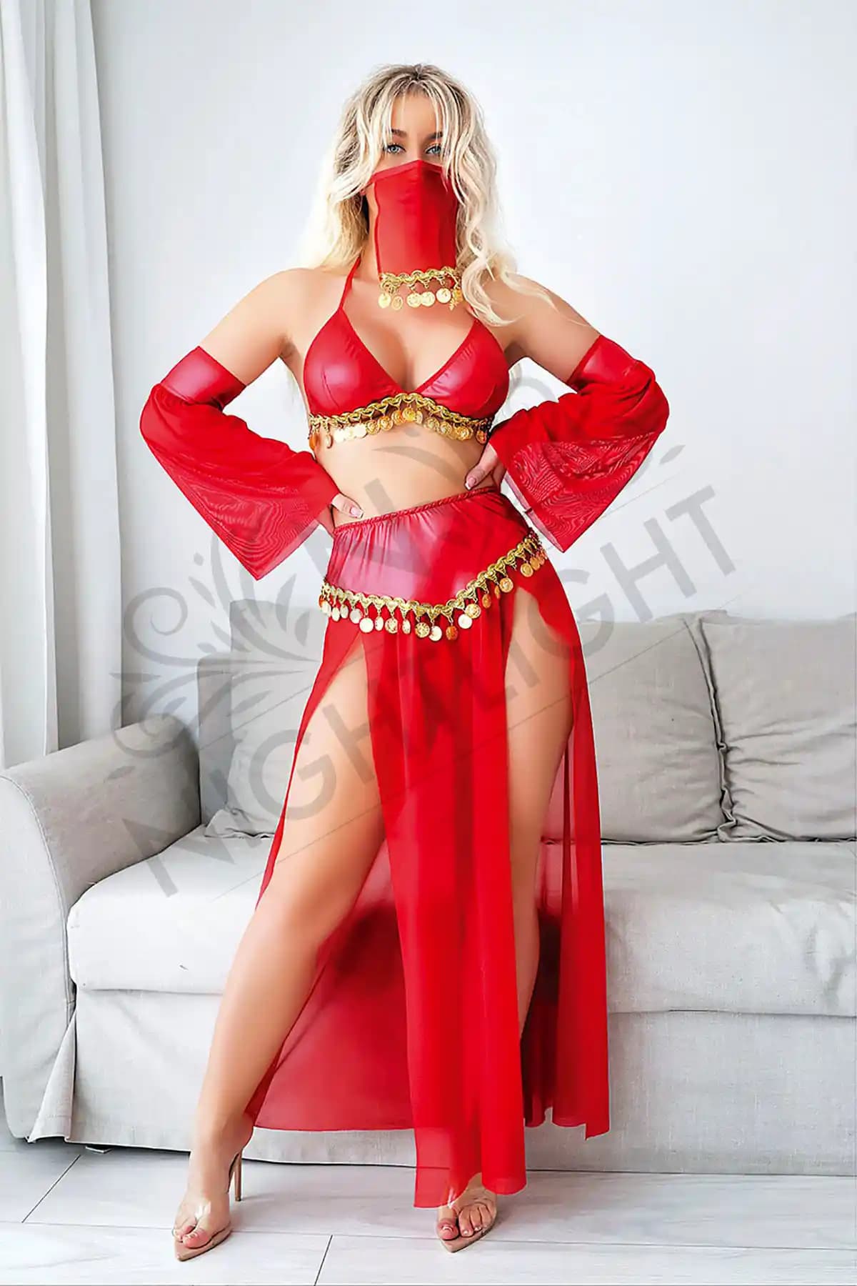 Nightlight Kadın Fantezi Dansöz Kostümü: Zarif ve Şık Kırmızı İç Giyim Seti