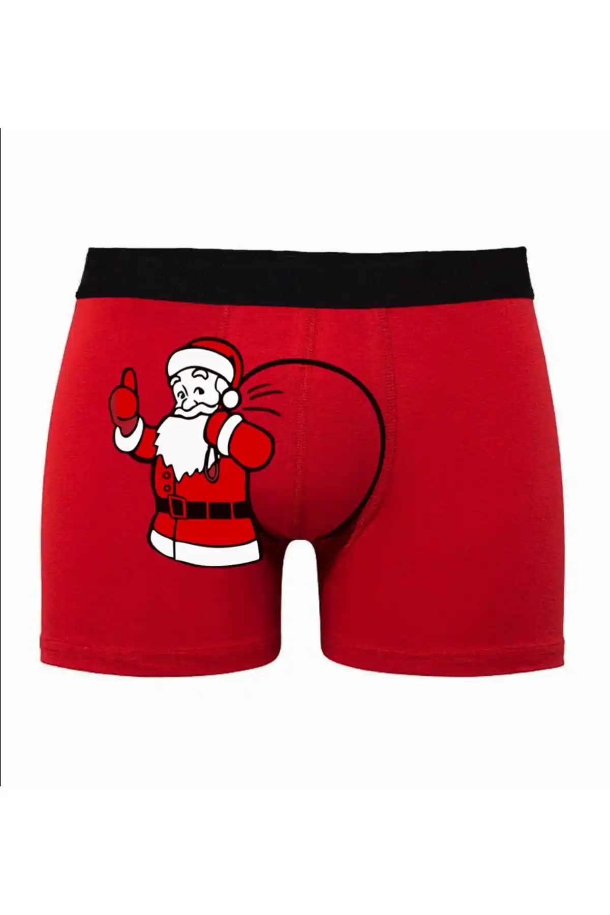 TexKid Yılbaşı Özel Noel Baba Çuvalı Baskılı Kırmızı Erkek Boxer Modeli