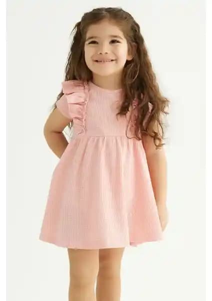 Zepkids Bisiklet Yaka Büzgülü Pembe Kız Çocuk Elbisesi Rahat ve Şık Tasarım