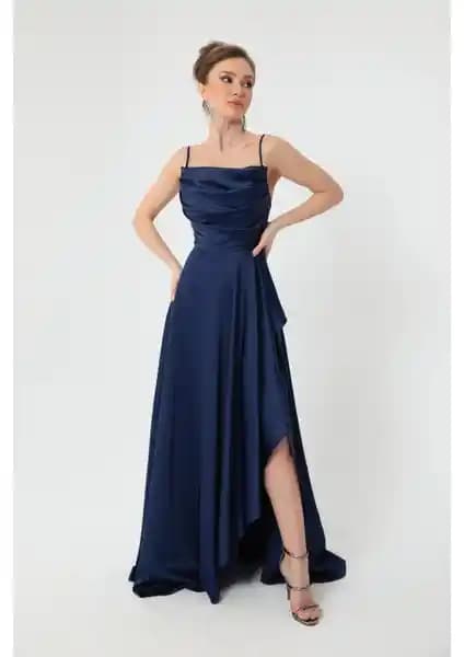 Lafaba Kadın Abiyeleri: Lacivert Volanlı ve Mint Yeşili Uzun Saten Tasarımlar