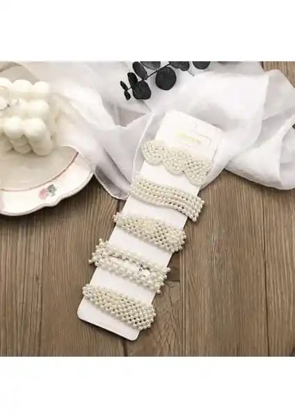 Çelik Online Kadın 5'li İnci Model Yan Çıt Çıt Saç Tokası Seti Günlük ve Özel Kullanım İçin Şık Tasarım