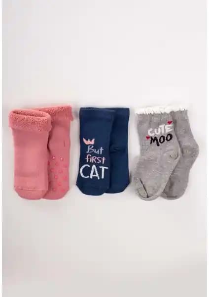 Cigit Üçlü Kız Bebek Çorapları: Renkli ve Nefes Alan Pamuklu Bebek Çorapları