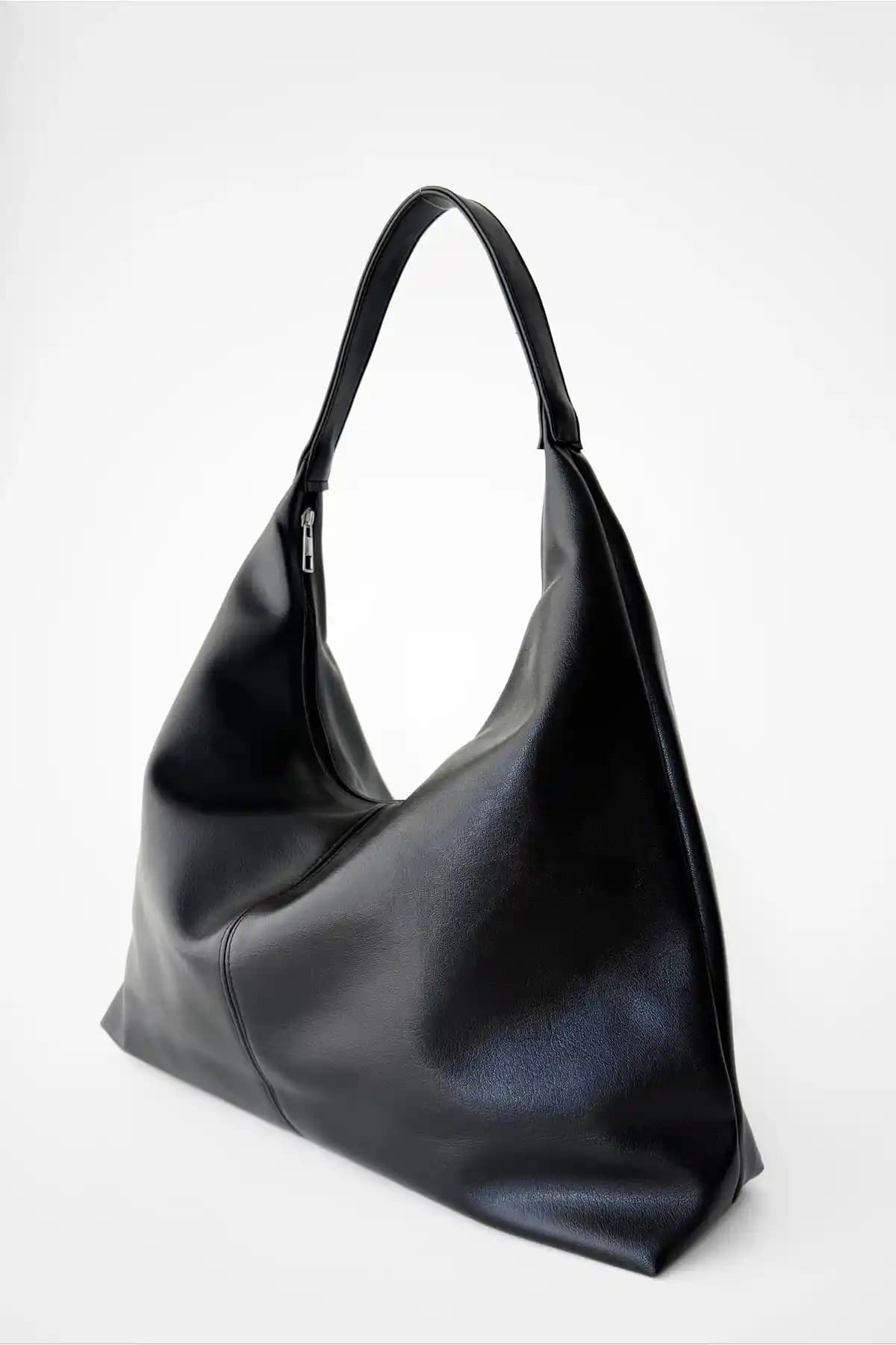 EBROU Kadın Siyah Büyük Boy Omuz ve Tote Çanta Günlük ve Ofis Kullanımı İçin Modern Tasarım