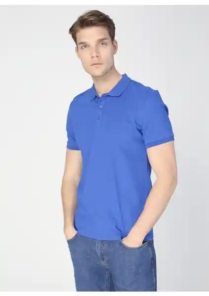 Fabrika Polo Yaka Düz İndigo Erkek T-Shirt: Şıklık ve Konforun Buluşması
