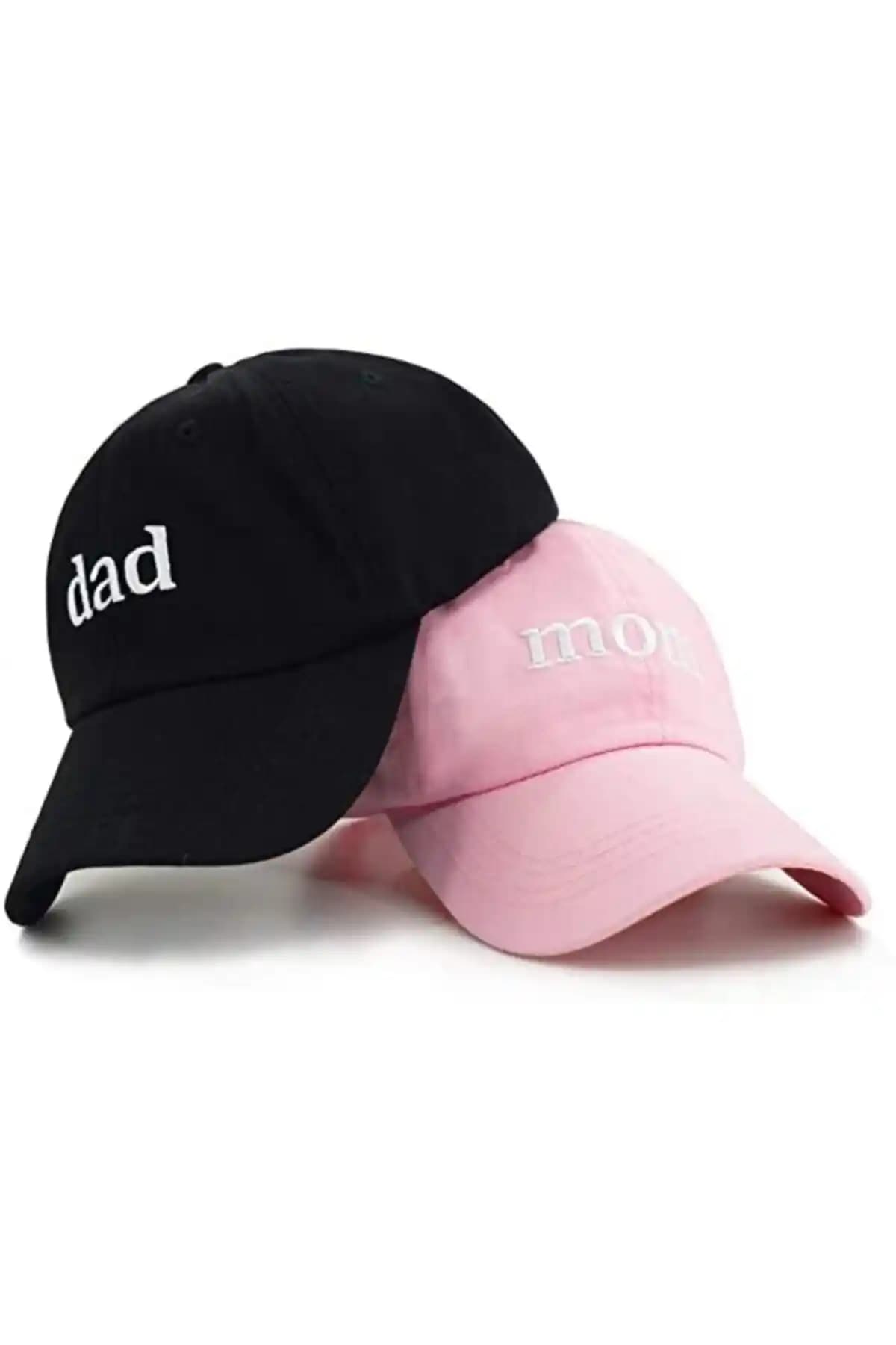 Genel Markalar El Yazılı Dad & Mom 2'li Beyzbol Kep Seti Şık ve Konforlu Günlük Aksesuar
