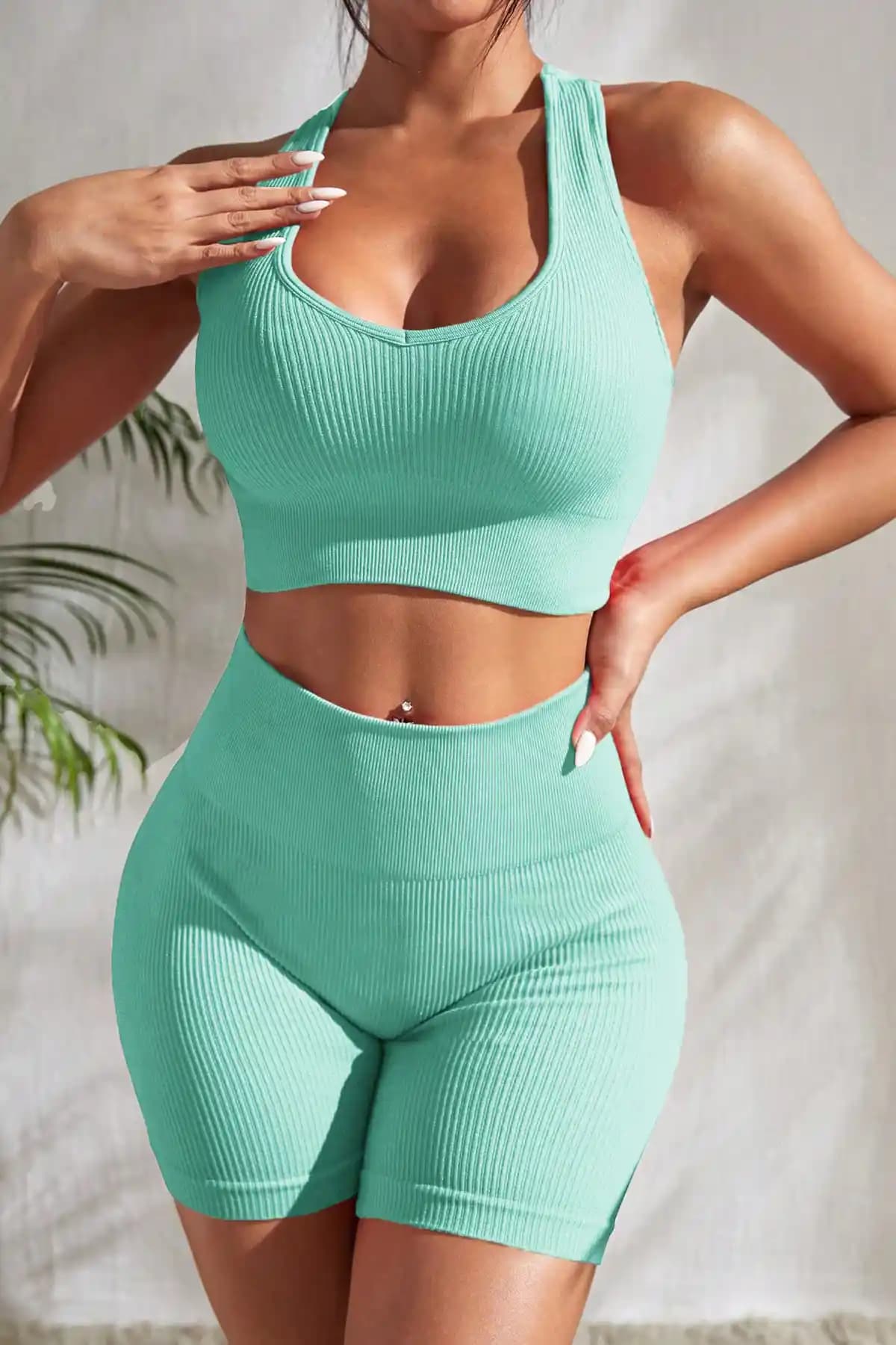 Imoda Kadın Açık Mavi Şortlu Yüksek Bel Çapraz Sırt Detaylı İç Giyim Takımı