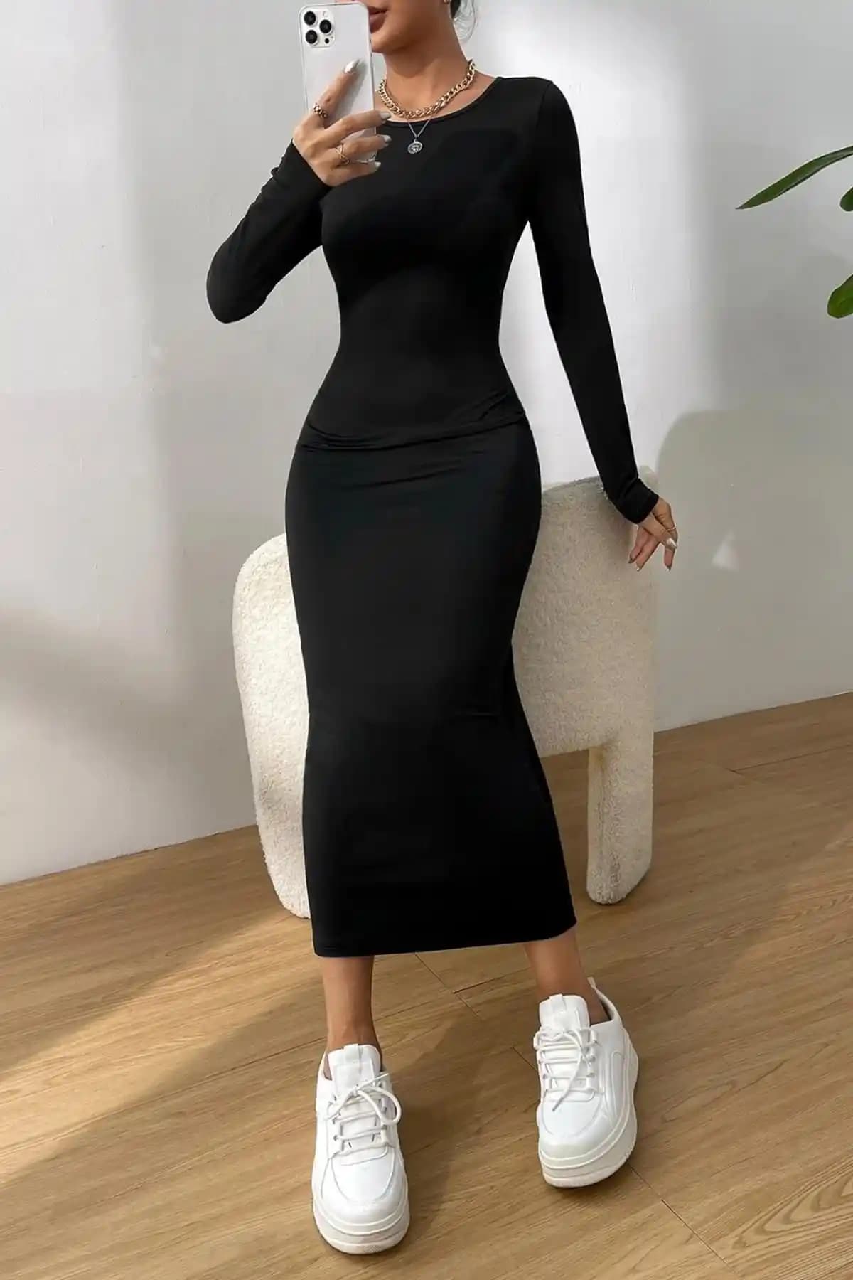 Kadın Günlük ve Şık Tasarıma Sahip Siyah Gömlek Yusuf Can Karataş Tasarımı