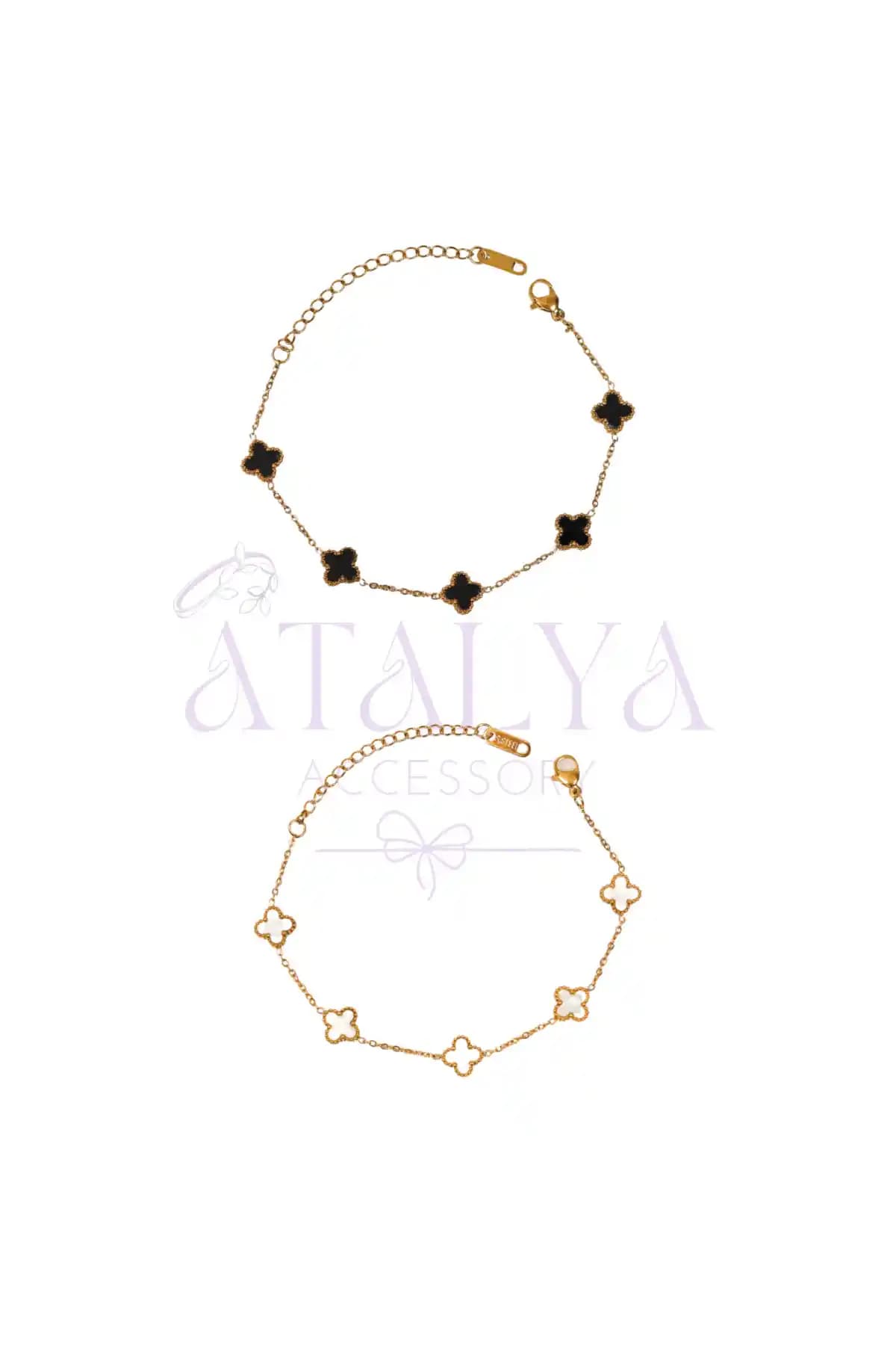 Kadınlar İçin Zarif ve Dayanıklı Sarı Renkli Mini Yonca Modeli Bileklik Seti