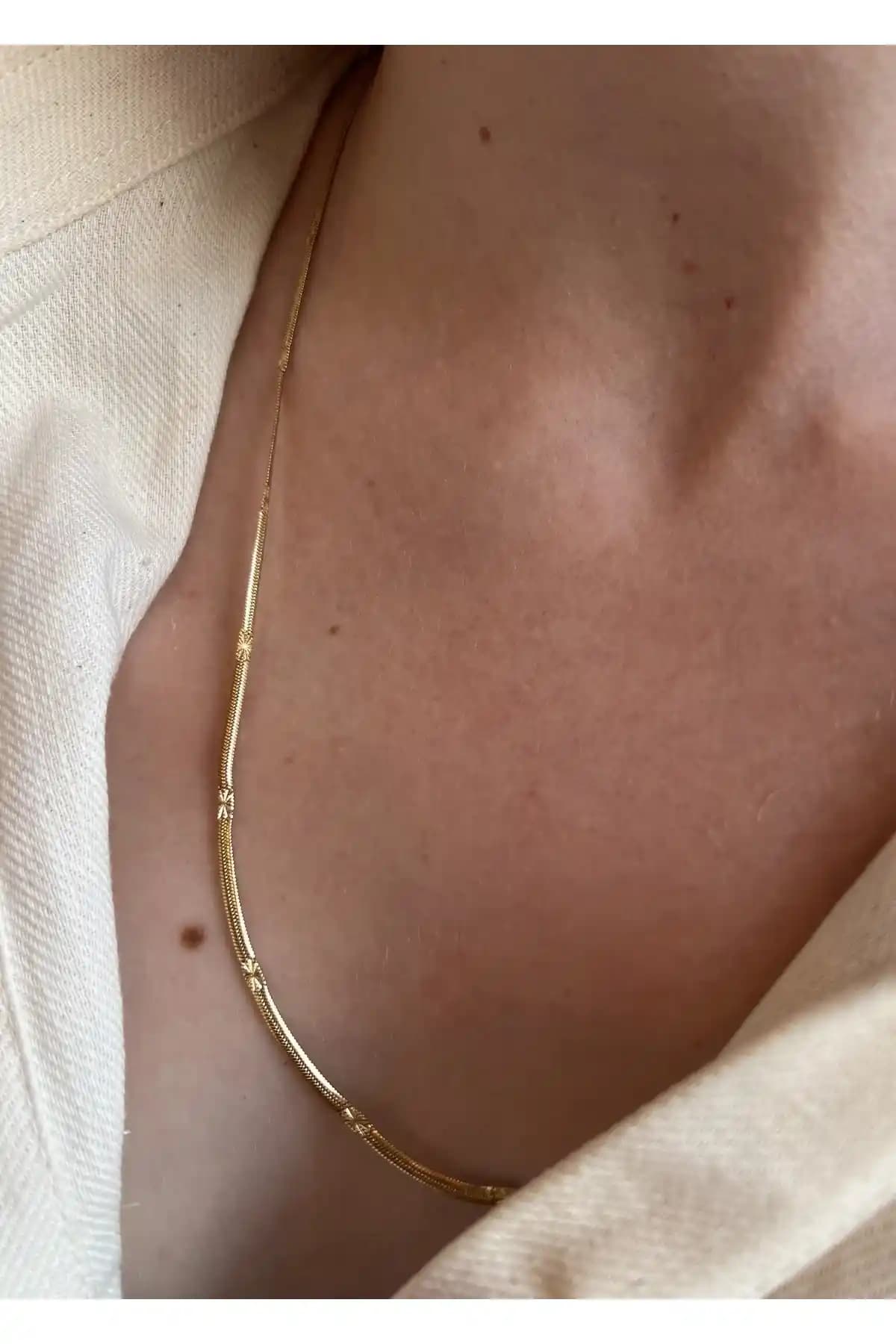 KİLİGİSTANBUL 60 cm İnce İtalyan ve Yıldız Plaka Gold Renk Çelik Kolye