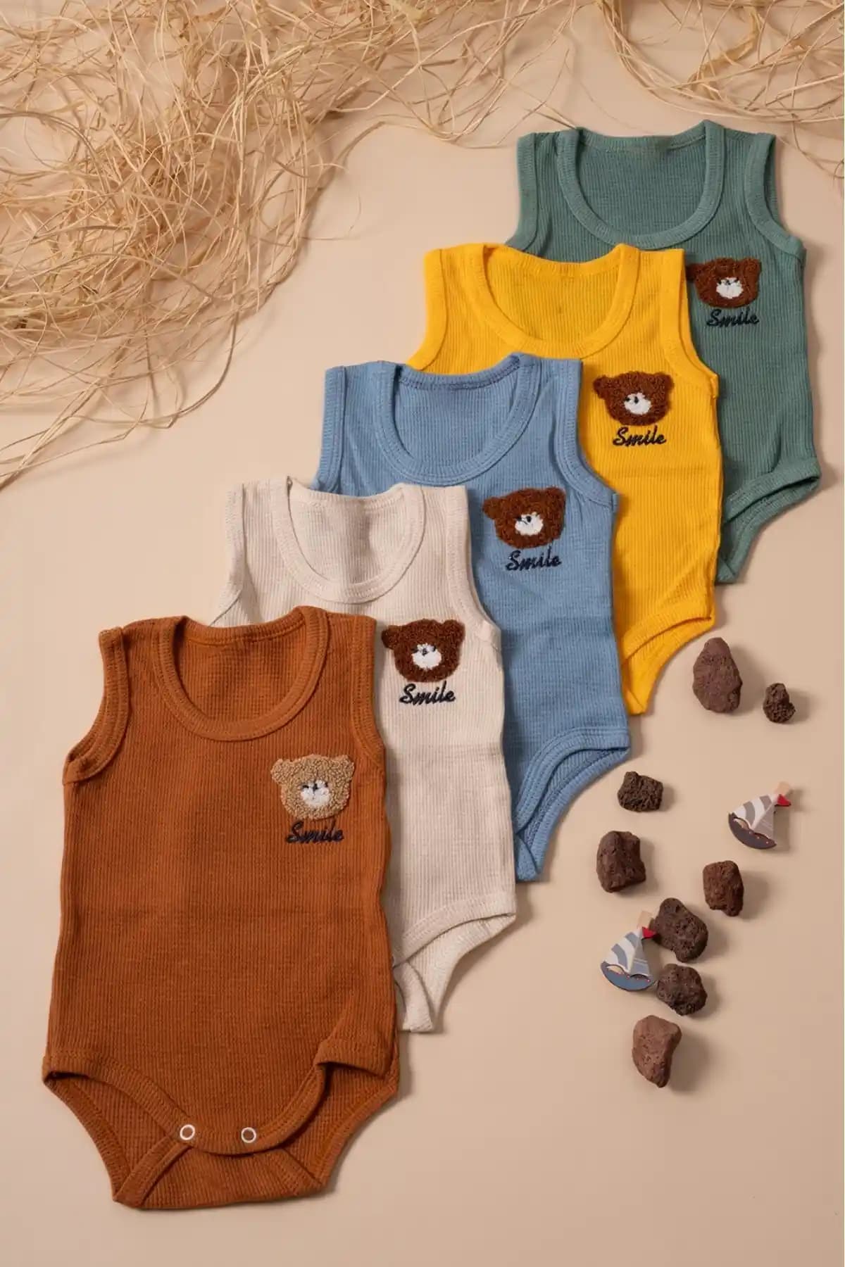 Maysa 5'li Bebek Atlet Body Seti Organik Pamuk Renkli Desenli ve Pratik Tasarım