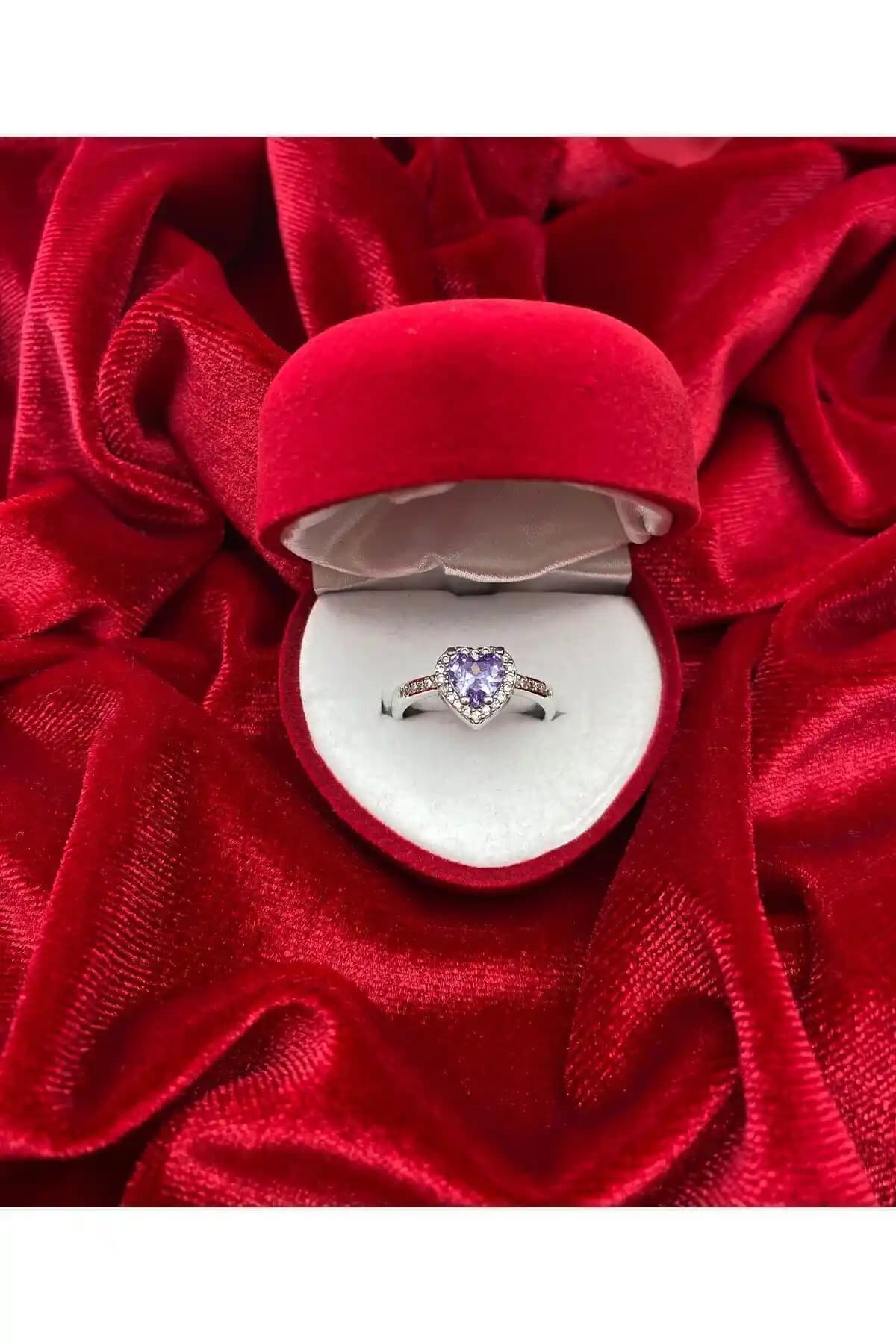 Merraaksesuar Kalpli Mor Taşlı Yüzük Hediye Paketi Sevgililer Günü İçin Uygun