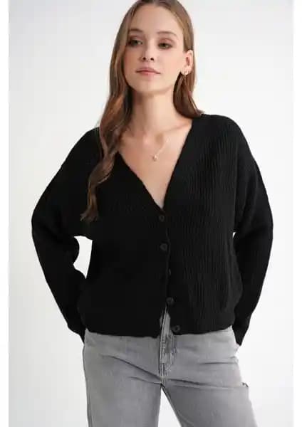 Mixray 6943 Kadın V Yaka Siyah Selanik Hırka Modern ve Şık Tasarım Özellikleri