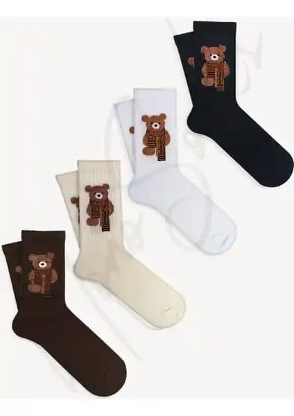 Mono Socks 4'lü Peluş Teddy Bear Ayı Çorap Seti Yüksek Konfor ve Sevimli Tasarım