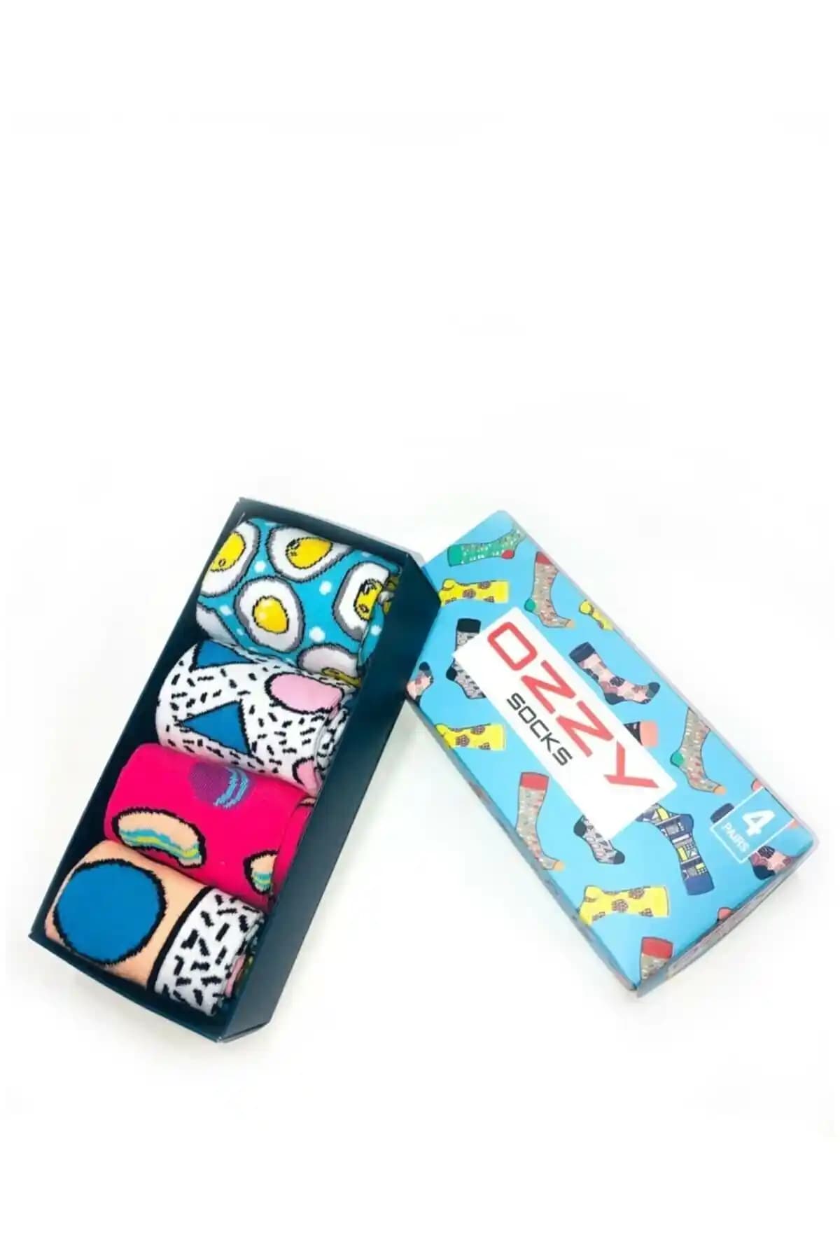 Ozzy Socks 4'lü Geometrik Desenler Unisex Çorap Seti Sürdürülebilir ve Renkli Tasarım