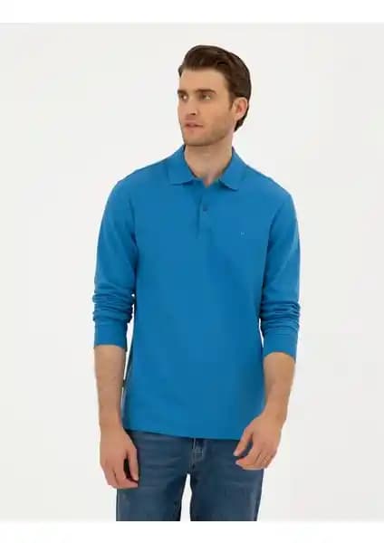 Pierre Cardin Erkek Indigo Slim Fit Basic Sweatshirt Günlük ve Spor Kullanımına Uygun