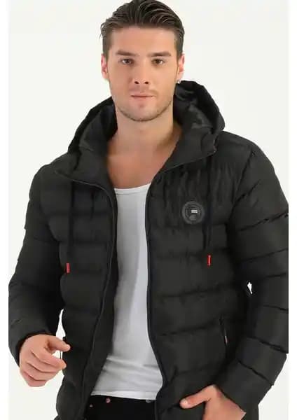 River Club Erkek Siyah Astarlı Su ve Rüzgar Geçirmez Kışlık Şişme Mont M-220