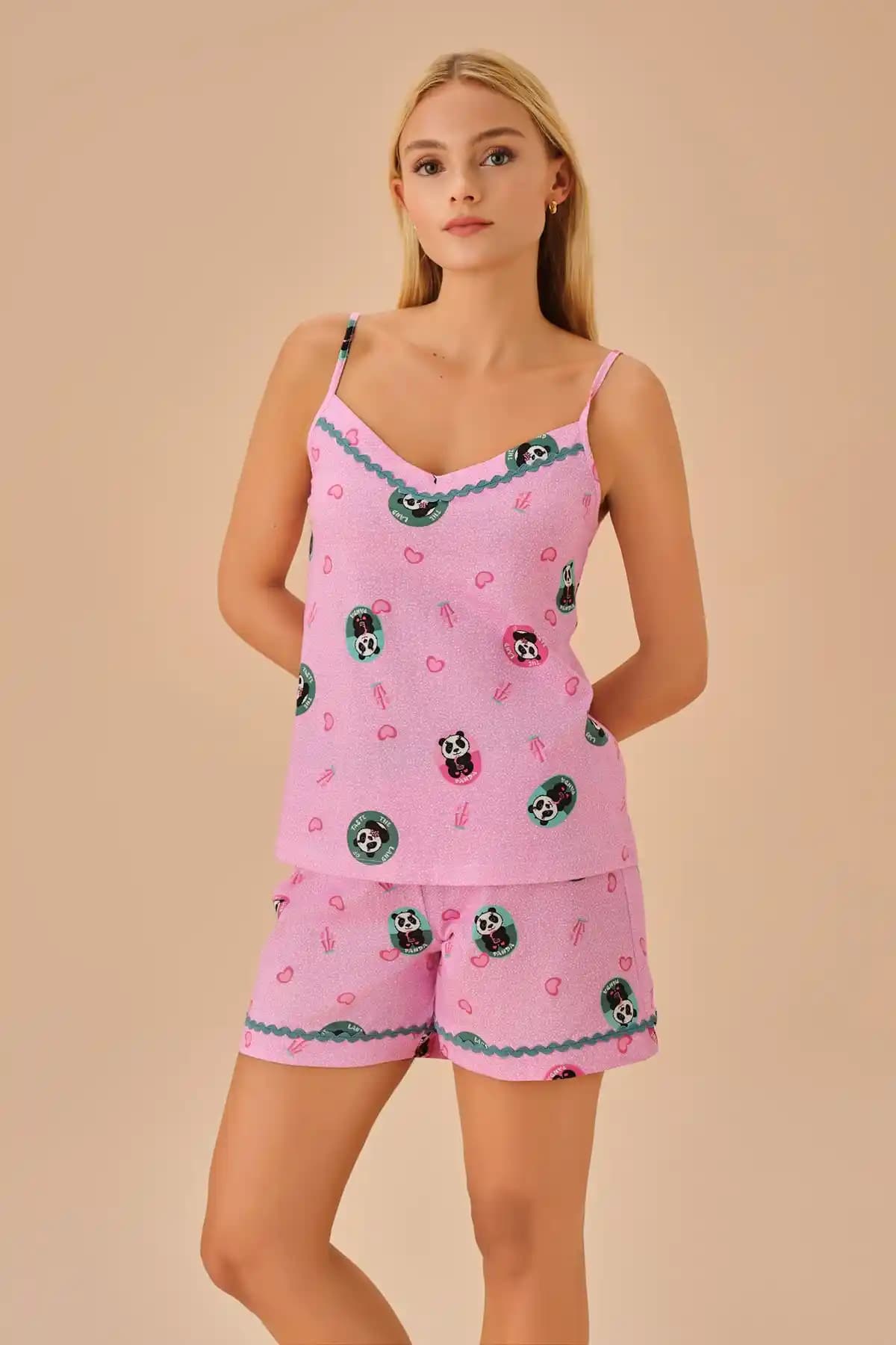 Suwen Panda Atlet Şort Pijama Takımı: Rahat ve Şık Günlük Giyim Seçeneği