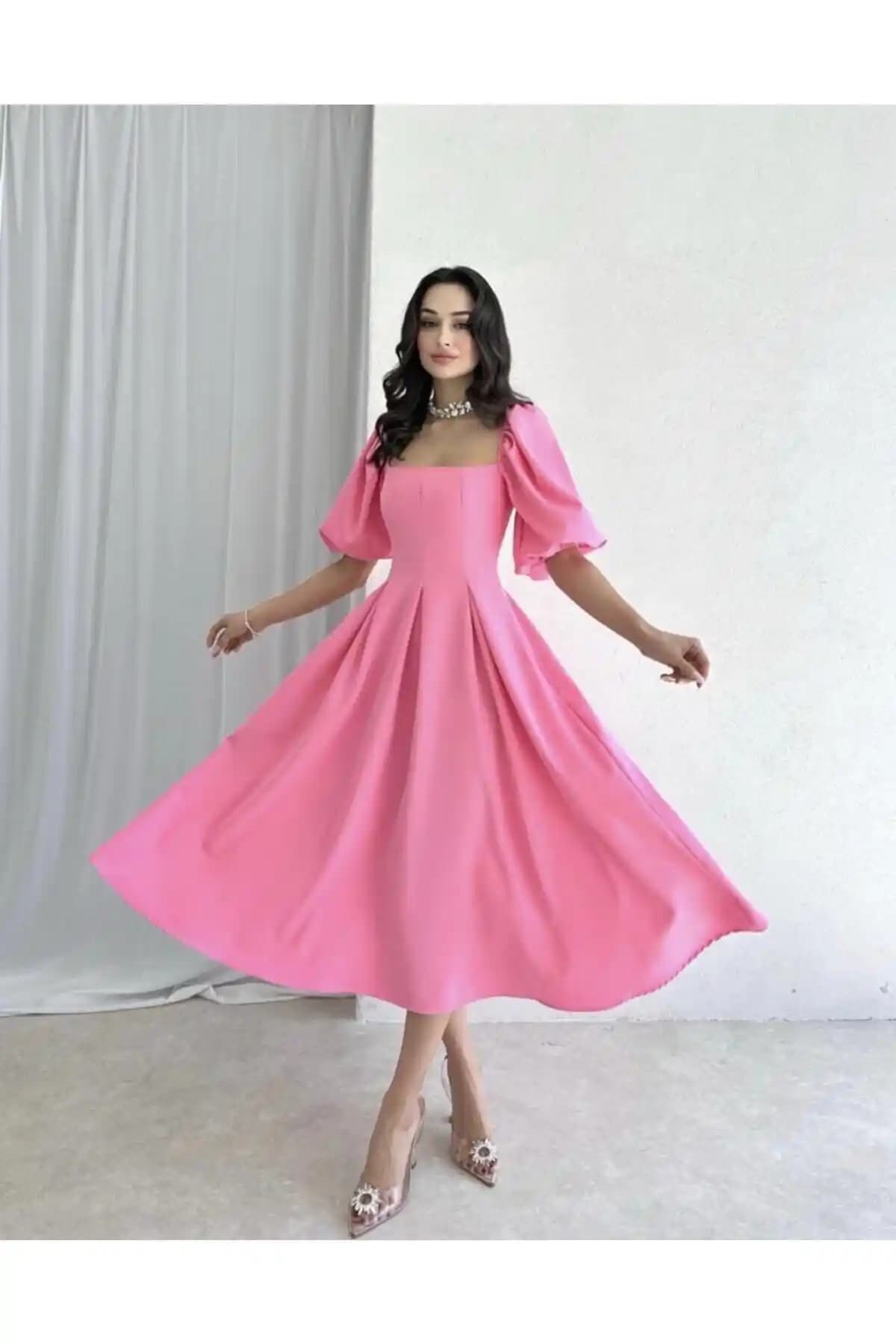 Afiş Butik Pembe Kare Yaka Balon Kollu Pileli Midi Boy Elbise İnceleme ve Kullanım Tavsiyeleri
