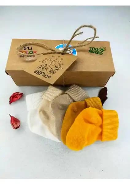 Akface Pastel Renkler 5'li Organik Bebek Çorabı 0-2 Yaş Sağlıklı ve Şık Tasarım