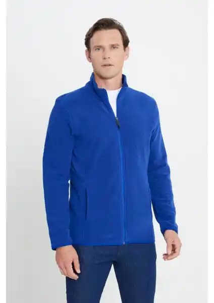 Altınyıl<dı>z Classics Erkek Saks Mavi Anti-pilling Dik Yaka Sweatshirt ve Polar Ceket