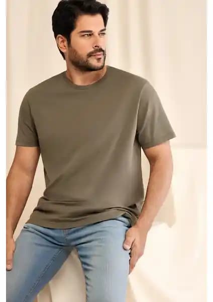 Altınyılz Classics Erkek Haki Slim Fit Pamuk Bisiklet Yaka Tişört