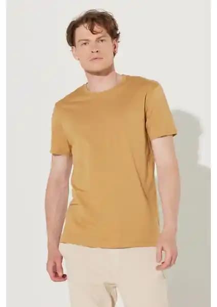Altınyılz Classics Erkek Hardal Slim Fit Pamuk Tişört Günlük Şıklık ve Konfor İçin Uygun