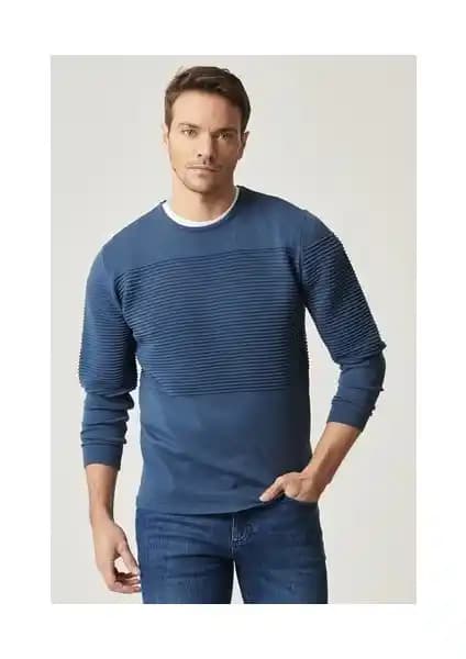 Altınyılz Classics Erkek Indigo Anti-pilling Triko Kazak Günlük ve Şık Kullanım İçin
