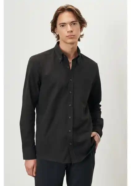 Altınyılz Classics Erkek Siyah Slim Fit Dar Kesim Oxford Gömlek Şıklık ve Konfor Bir Arada