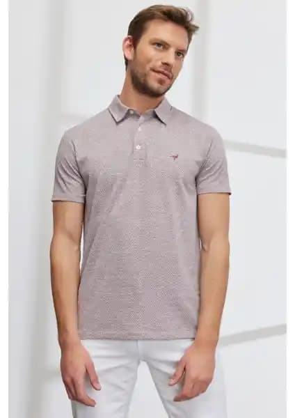Altınyılz<dı>z Classics Erkek Polo Yaka Jakarlı Slim Fit Tişört Bordo Beyaz Renkli