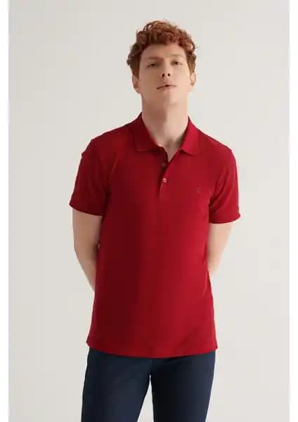 AVVA Erkek Bordo Pamuklu Polo Yaka T-shirt Şıklık ve Konfor Sunar