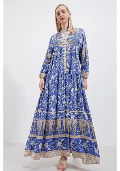 Bigdart 2423 Otantik Desenli Elbise Kadınlar İçin Modern ve Şık Tasarım