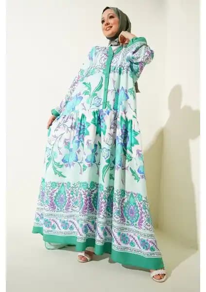 Bigdart 2423 Otantik Desenli Tesettür Elbise - Şık ve Rahat Kadın Giyim Seçeneği