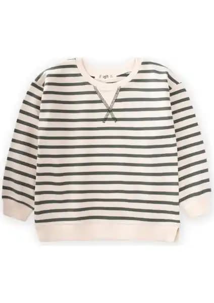 Cigit Çizgili Triko Kazak Haki Yeşil Erkek Çocuklar İçin Şık ve Rahat Kışlık Triko Kazak